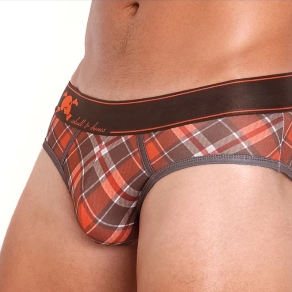 Skull & Bones Tartan Orange Brief